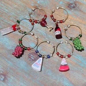 Wine glass drink charms lot of 7 cheese grapes bottle beaded